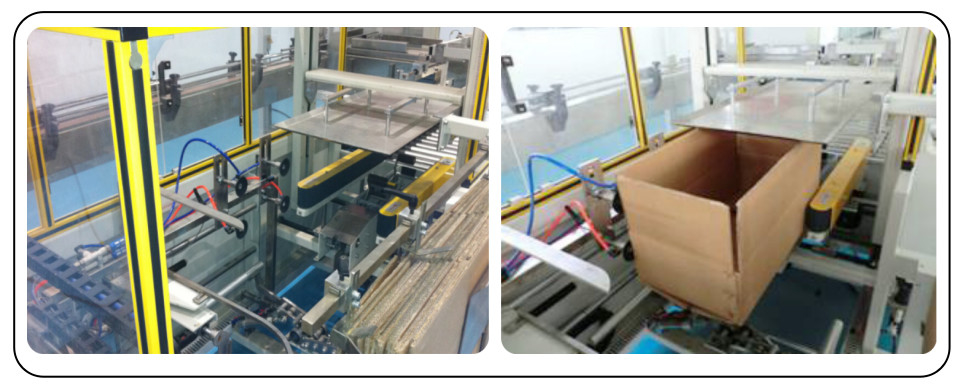 อัตโนมัติ Carton Erector Machine Left In Right Out Open Carton สําหรับอุตสาหกรรมเคมีเกษตร สายบรรจุขวด